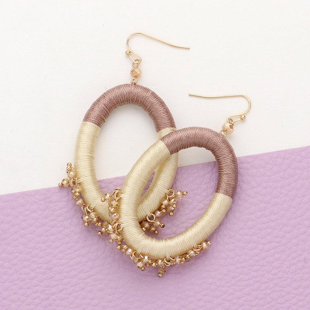Ivory Thread Wrapped Open Oval Faceted Bead Cluster Dangle Earrings - Jewelry Store by Erik Rayo