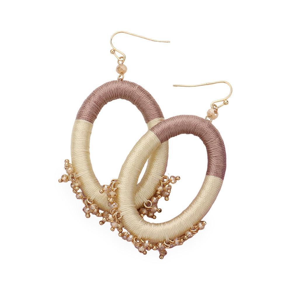 Ivory Thread Wrapped Open Oval Faceted Bead Cluster Dangle Earrings - Jewelry Store by Erik Rayo