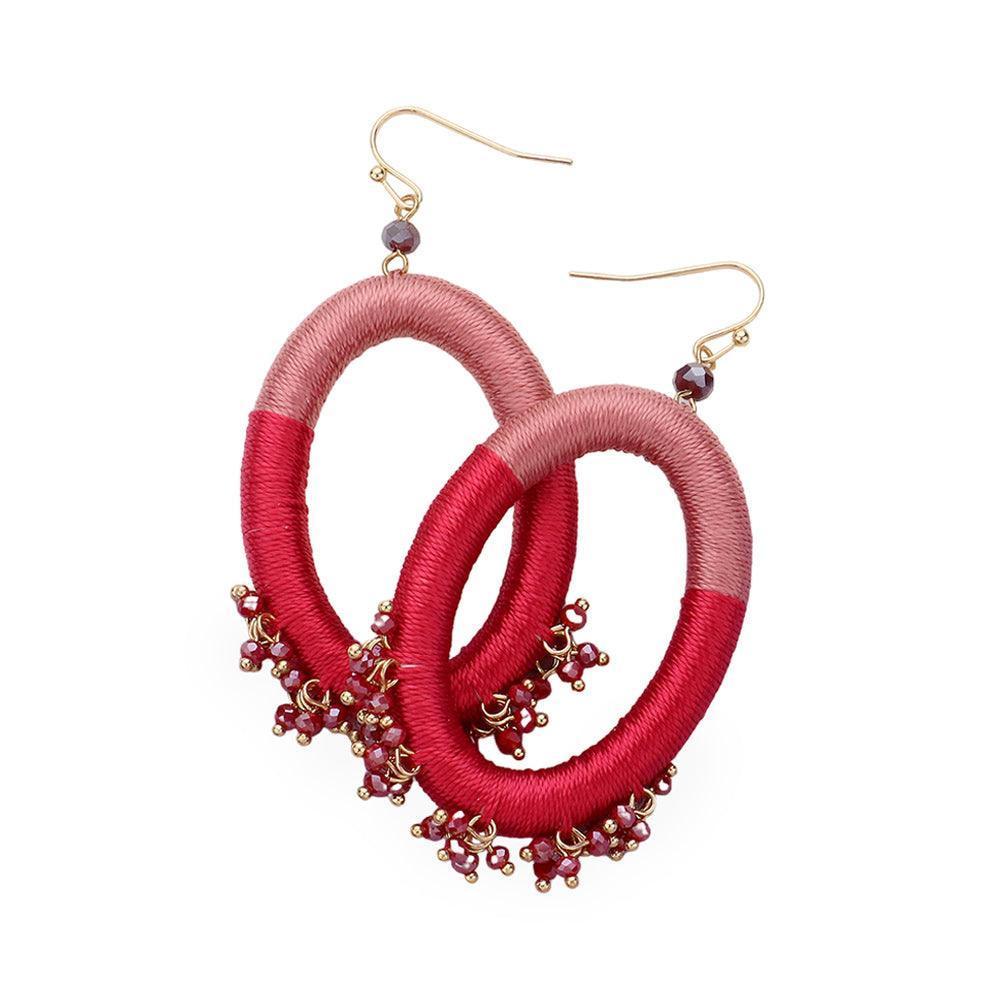 Pink Thread Wrapped Open Oval Faceted Bead Cluster Dangle Earrings - Jewelry Store by Erik Rayo