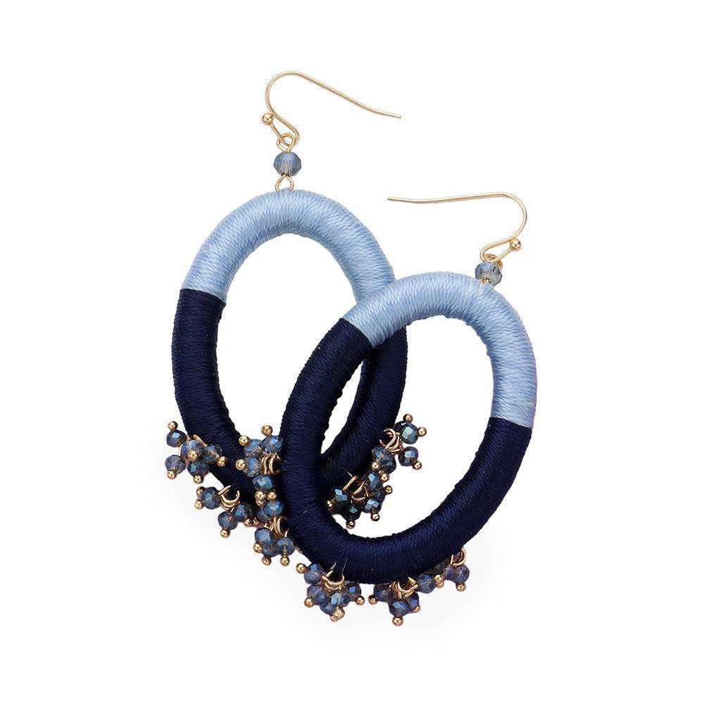 Thread Wrapped Open Oval Faceted Bead Cluster Dangle Earrings - Jewelry Store by Erik Rayo