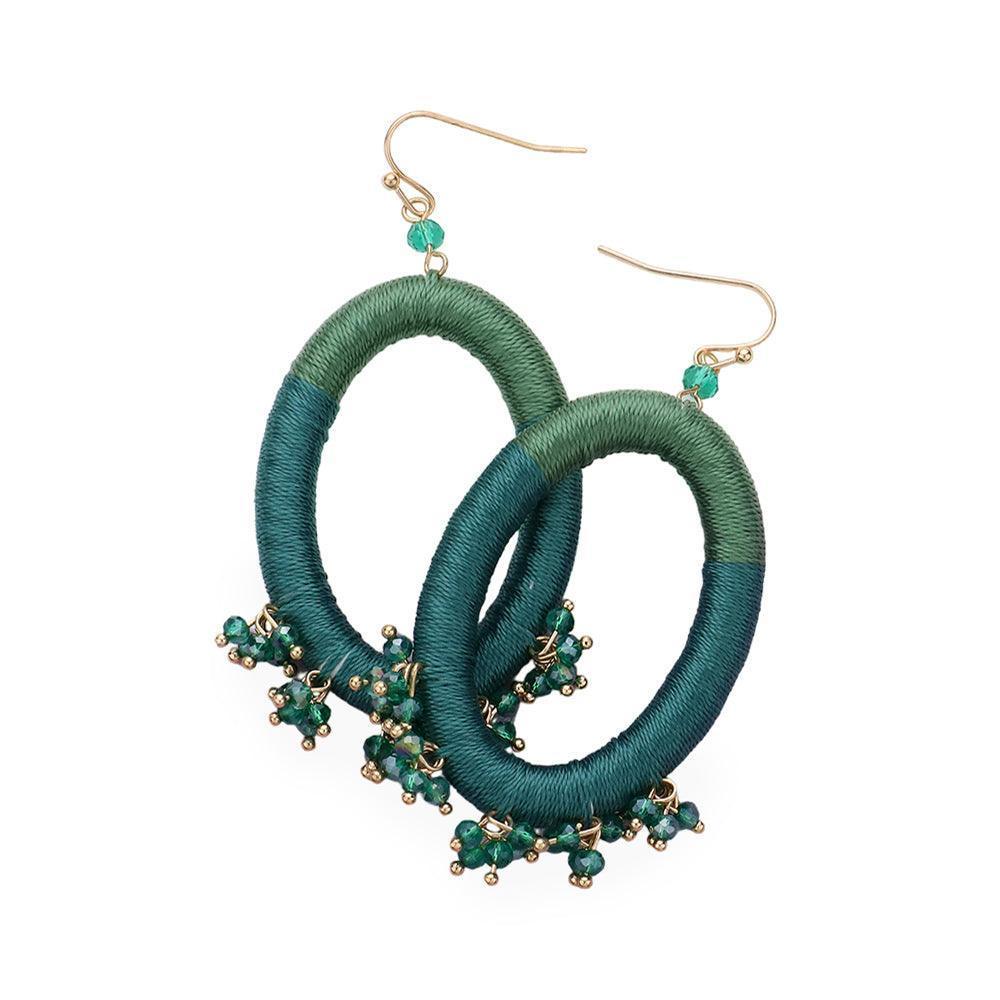 Thread Wrapped Open Oval Faceted Bead Cluster Dangle Earrings - Jewelry Store by Erik Rayo