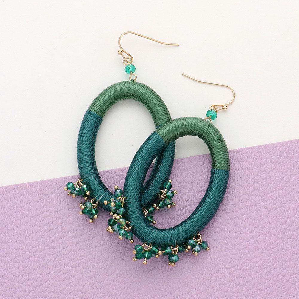 Thread Wrapped Open Oval Faceted Bead Cluster Dangle Earrings - Jewelry Store by Erik Rayo