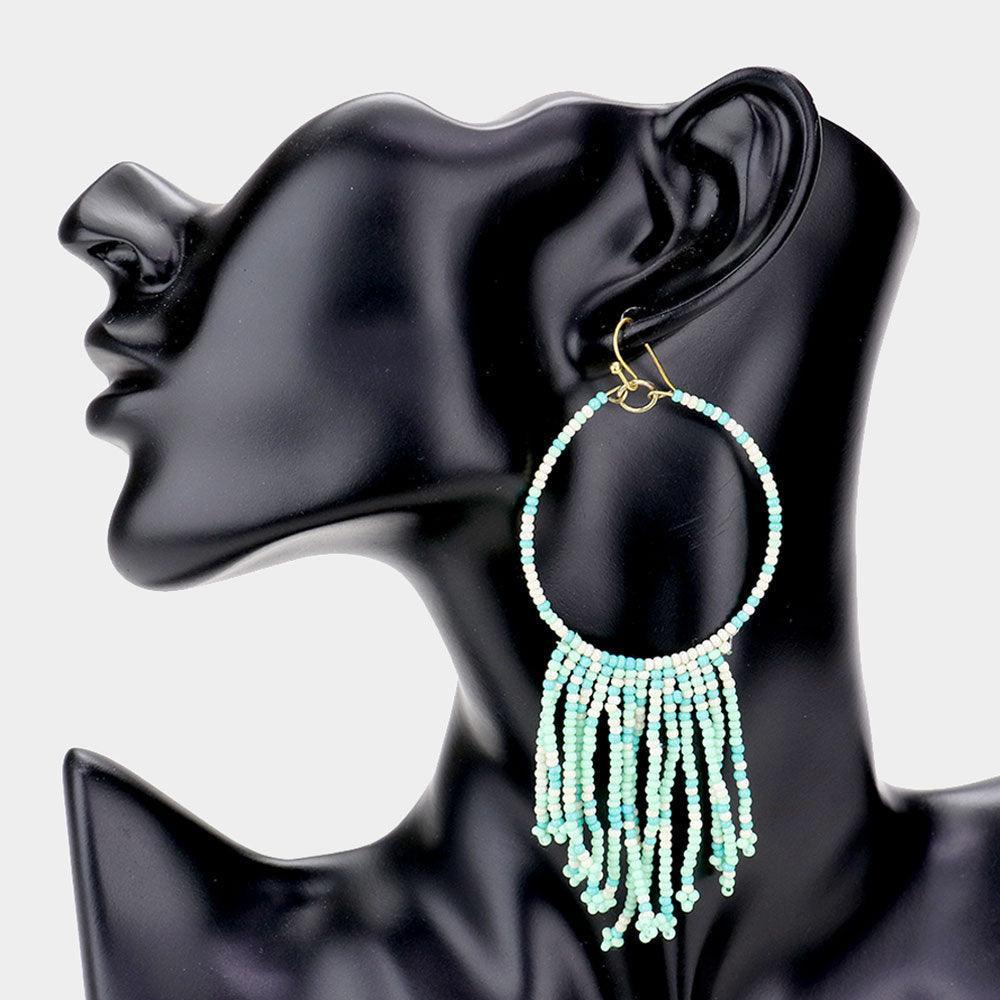 Seed Beaded Open Circle Fringe Earrings - Jewelry Store by Erik Rayo