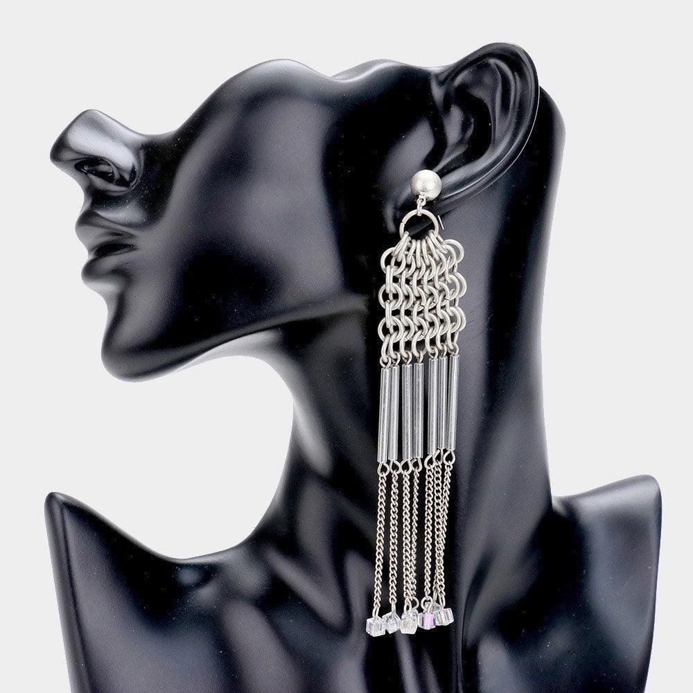 Silver Multi Chain Fringe Drop Earrings - Jewelry Store by Erik Rayo