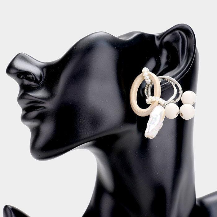 Cream Freshwater Pearl Wood Ring Ball Earrings - Jewelry Store by Erik Rayo