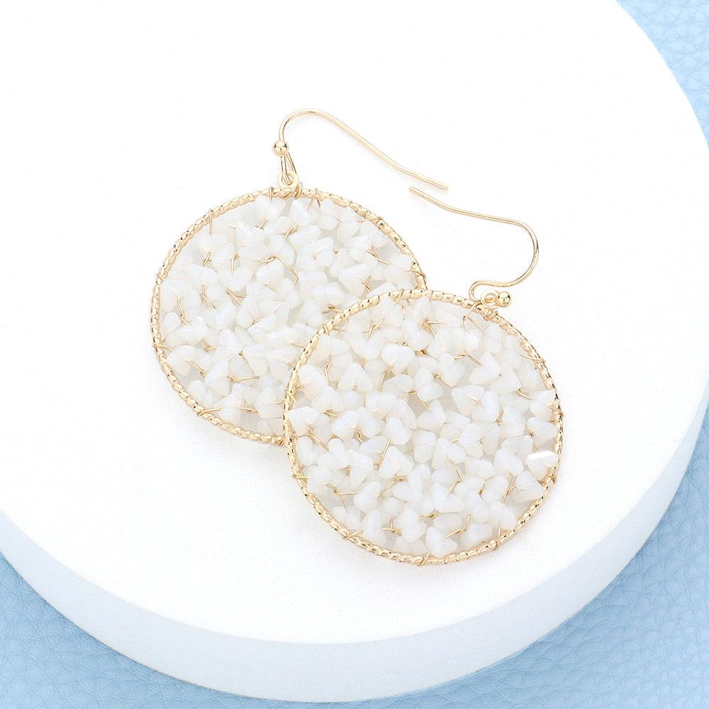 White Faceted Beaded Round Dangle Earrings