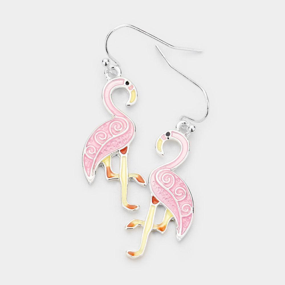 Pink Enamel Flamingo Dangle Earrings - Jewelry Store by Erik Rayo