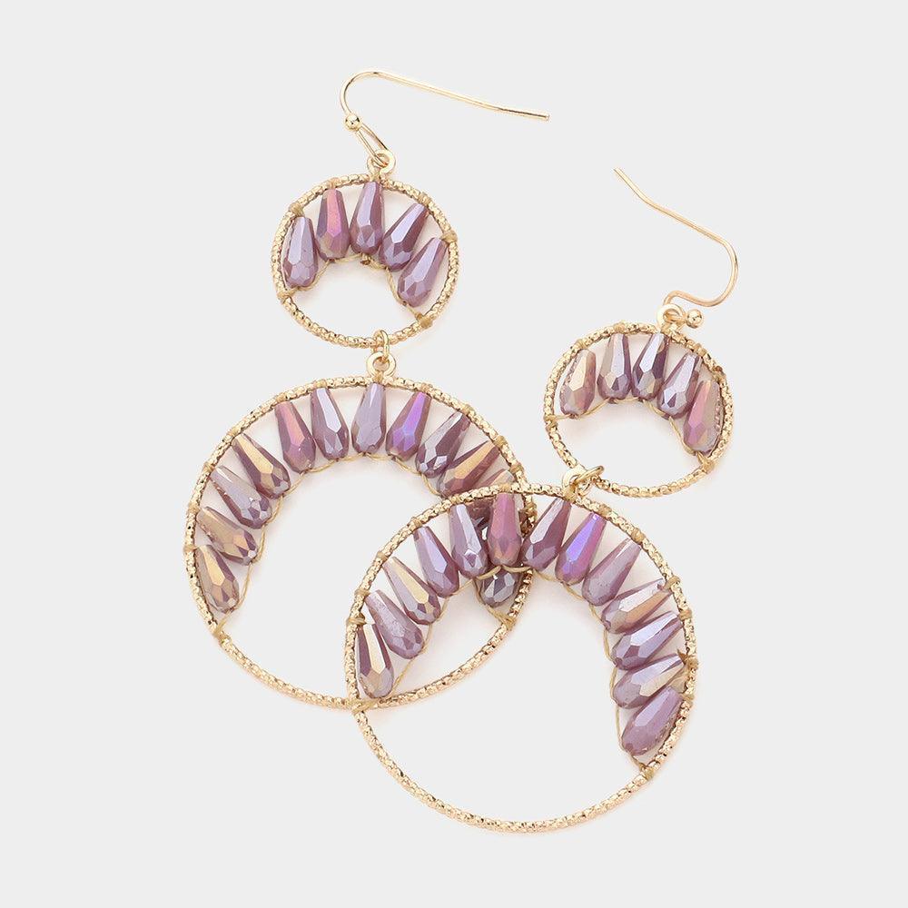 Amethyst Faceted Teardrop Bead Wrapped Double Open Metal Circle Link Dangle Earrings - Jewelry Store by Erik Rayo