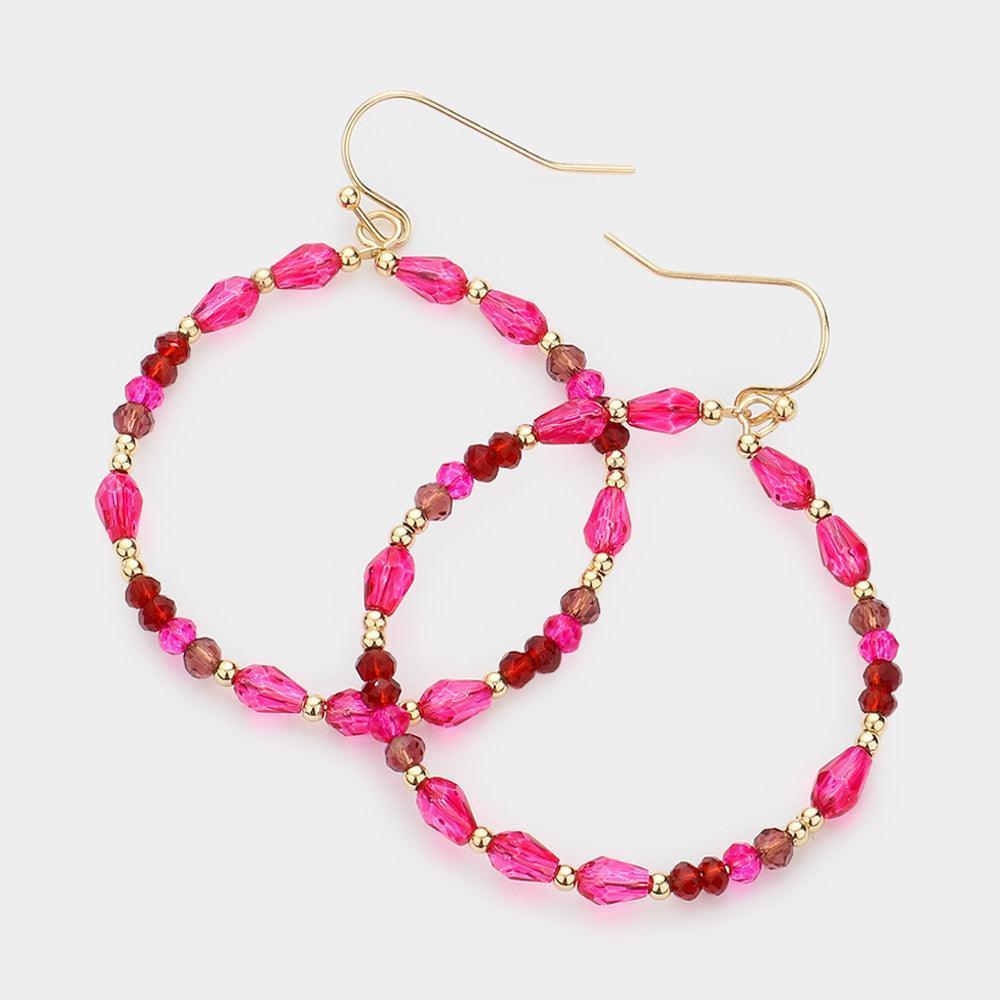 Burgundy Faceted Bead Open Circle Dangle Earrings - Jewelry Store by Erik Rayo