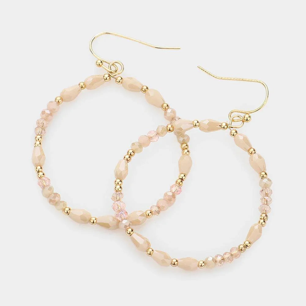 Beige Faceted Bead Open Circle Dangle Earrings - Jewelry Store by Erik Rayo