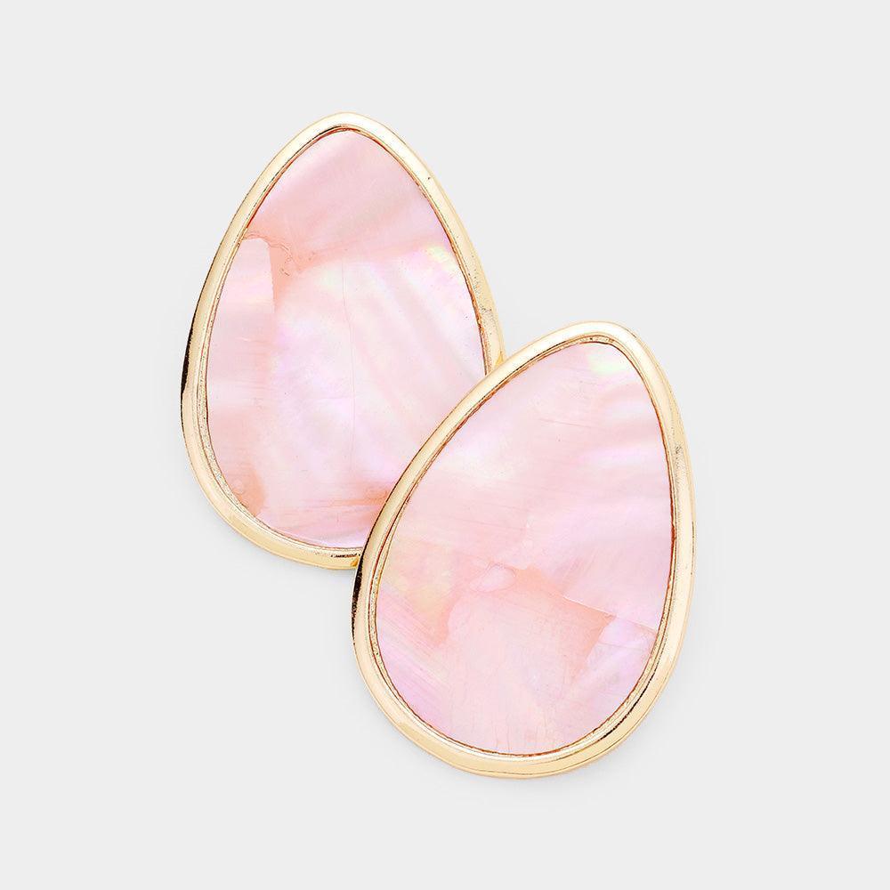 Pink Natural Stone Geometric TearDrop Metal Earrings - Jewelry Store by Erik Rayo