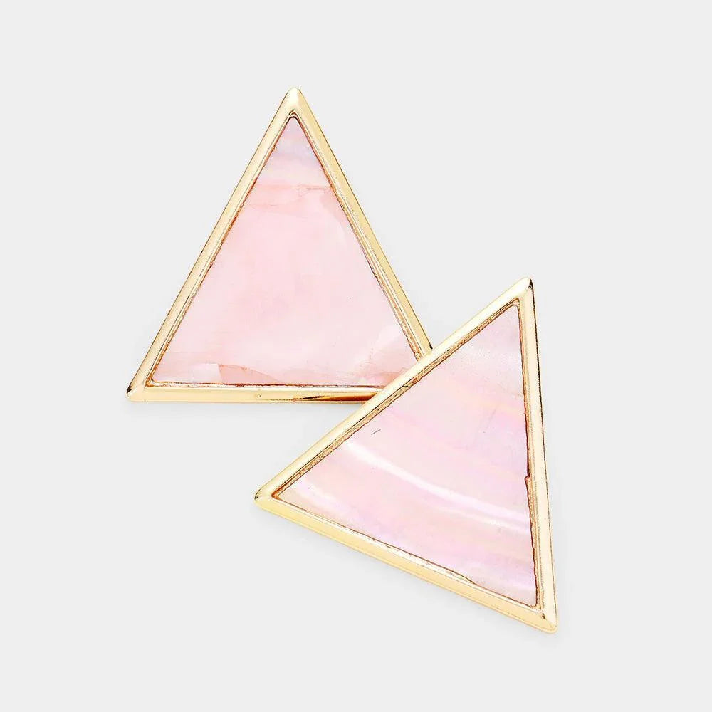 Pink Natural Stone Geometric Triangle Metal Earrings - Jewelry Store by Erik Rayo