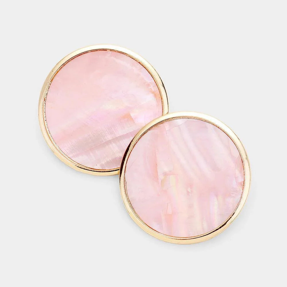 Pink Geometric Natural Stone Round Metal Earrings - Jewelry Store by Erik Rayo
