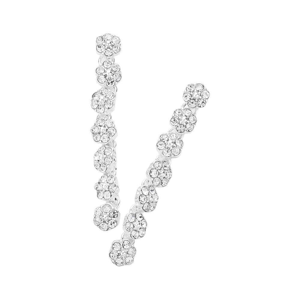 Silver Flower Stone Cluster Dropdown Earrings - Jewelry Store by Erik Rayo