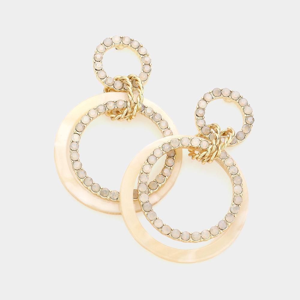 Celluloid Acetate Rhinestone Embellished Open Circle Link Dangle Earrings - Jewelry Store by Erik Rayo