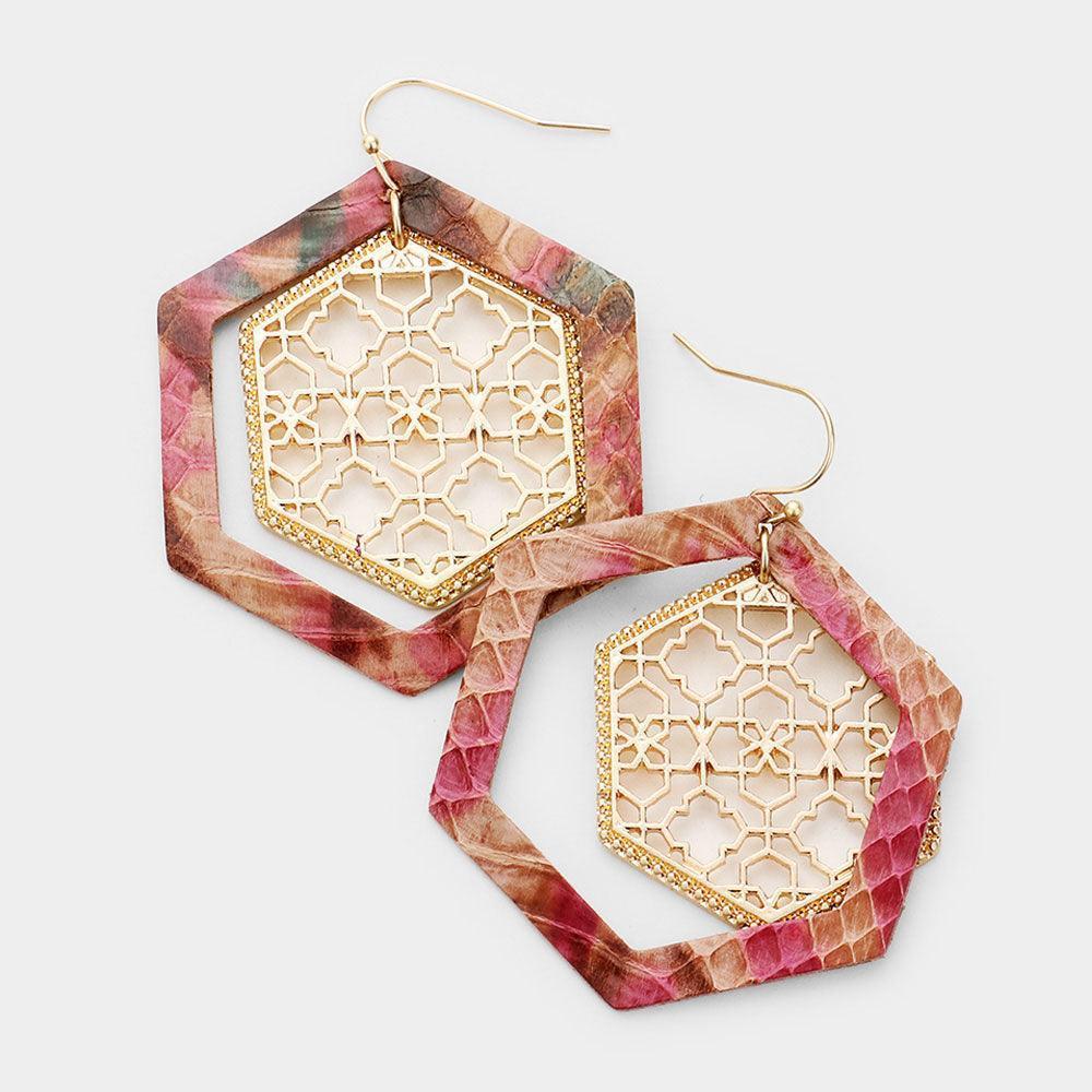 Gold Faux Leather Moroccan Filigree Dangle Earrings - Jewelry Store by Erik Rayo