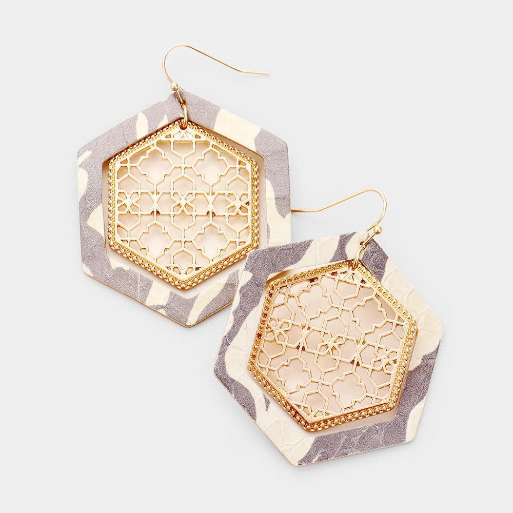 White Faux Leather Moroccan Filigree Dangle Earrings - Jewelry Store by Erik Rayo