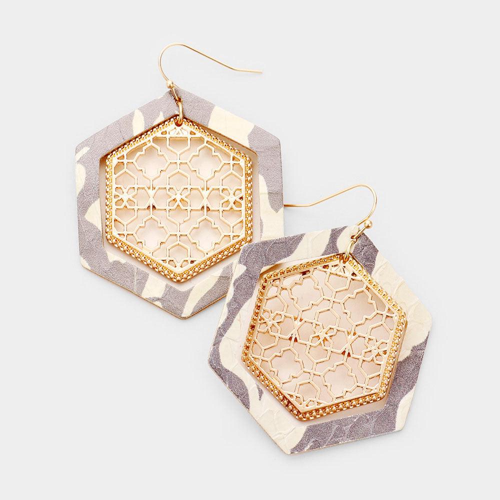 White Faux Leather Moroccan Filigree Dangle Earrings