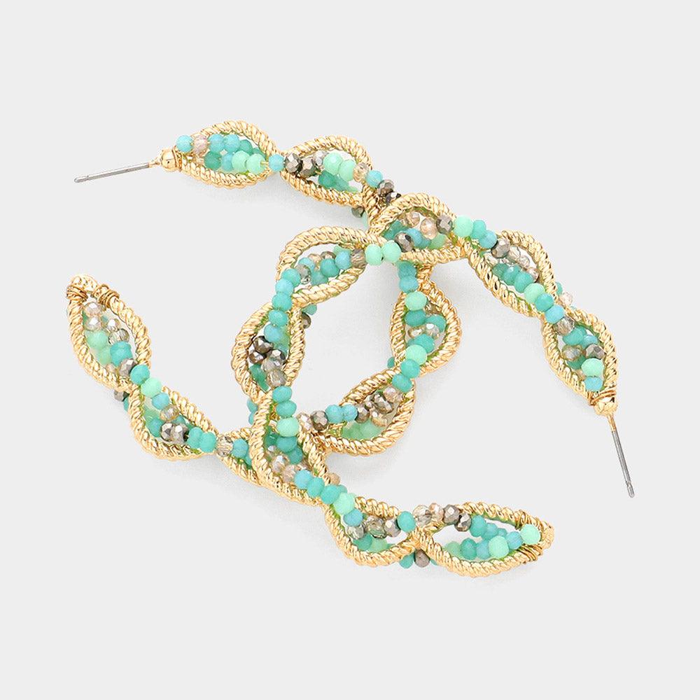 Turquoise Faceted Beaded Twisted Hoop Earrings