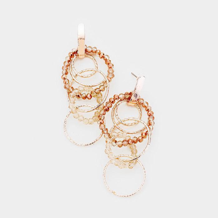 Rose Gold Textured Metal Beaded Round Dangle Earrings - Jewelry Store by Erik Rayo
