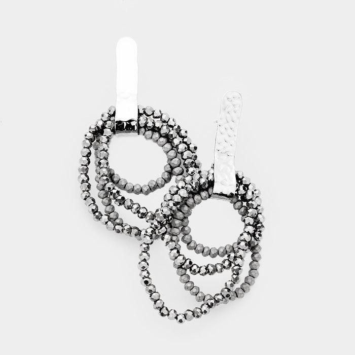 Hematite Hammered Bar Beaded Drop Earrings - Jewelry Store by Erik Rayo