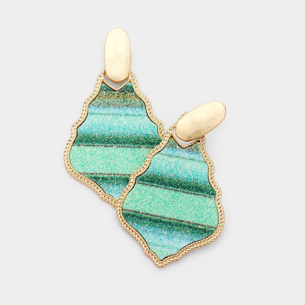 Green Gold Metal Trim Serape Dangle Earrings - Jewelry Store by Erik Rayo