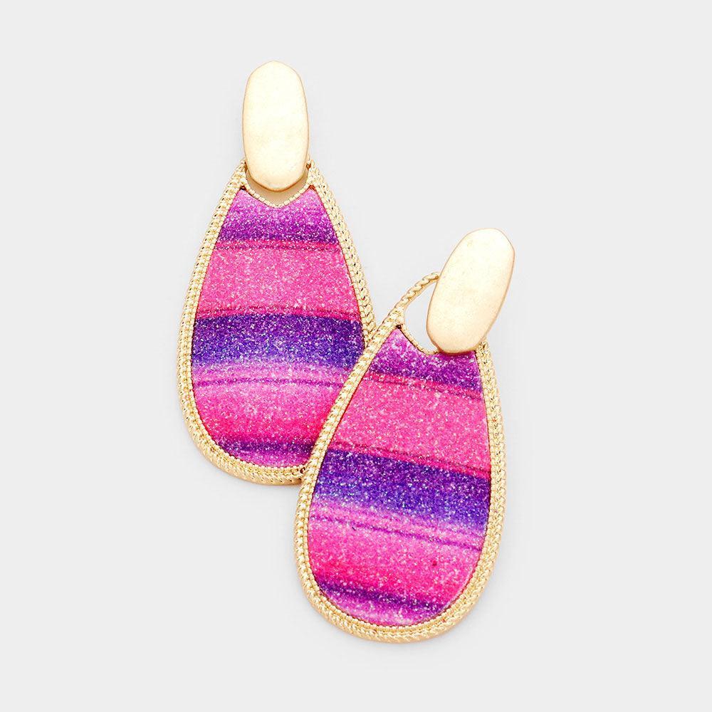 Pink Gold Metal Trim Teardrop Serape Dangle Earrings - Jewelry Store by Erik Rayo