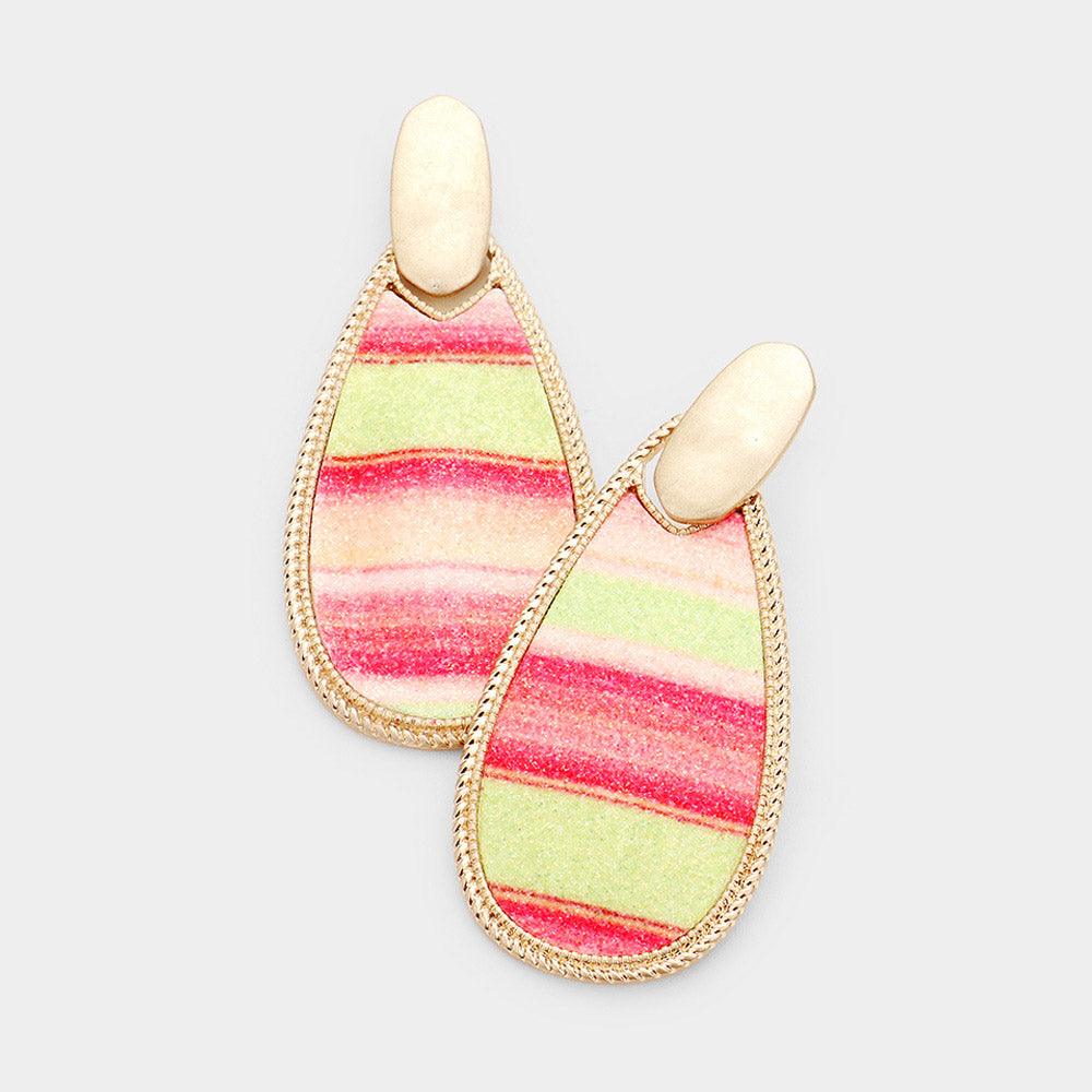 Yellow Gold Metal Trim Teardrop Serape Dangle Earrings