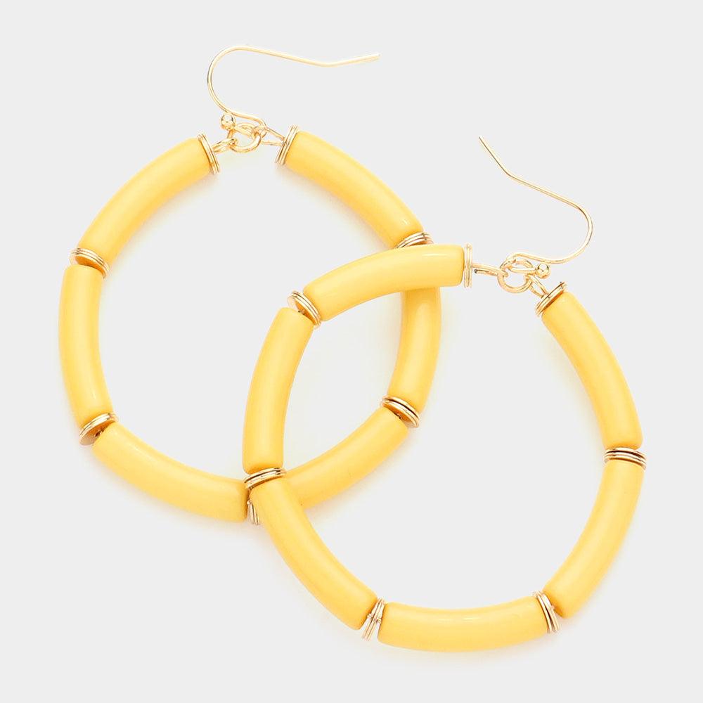 Yellow Resin Open Circle Dangle Earrings