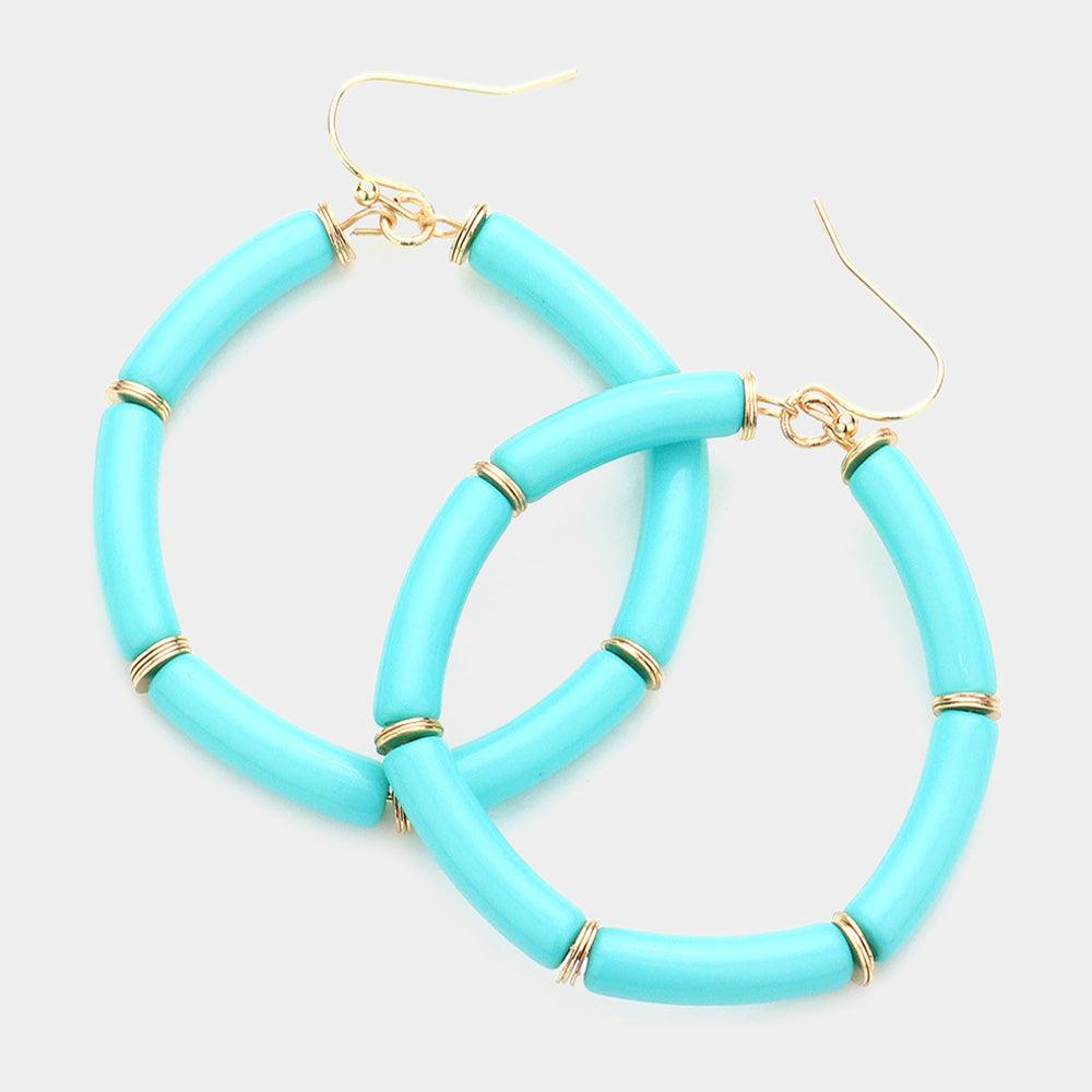 Turquoise Resin Open Circle Dangle Earrings