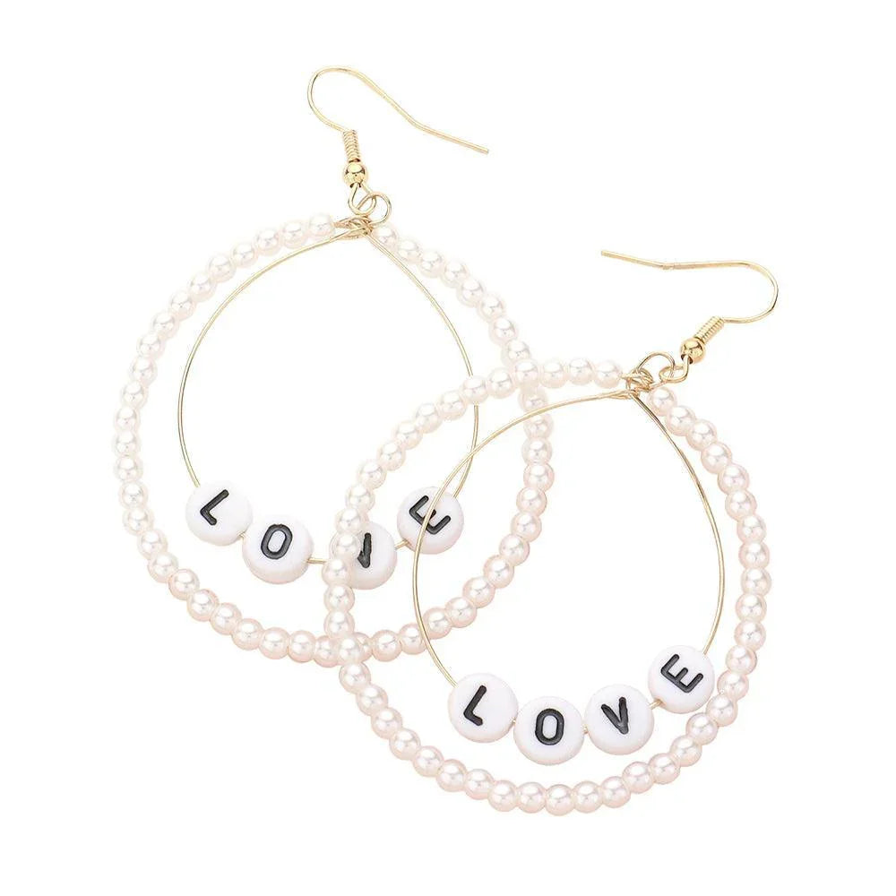 Gold Love Message Pearl Open Circle Dangle Earrings - Jewelry Store by Erik Rayo