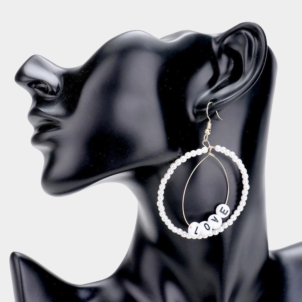 Gold Love Message Pearl Open Circle Dangle Earrings - Jewelry Store by Erik Rayo