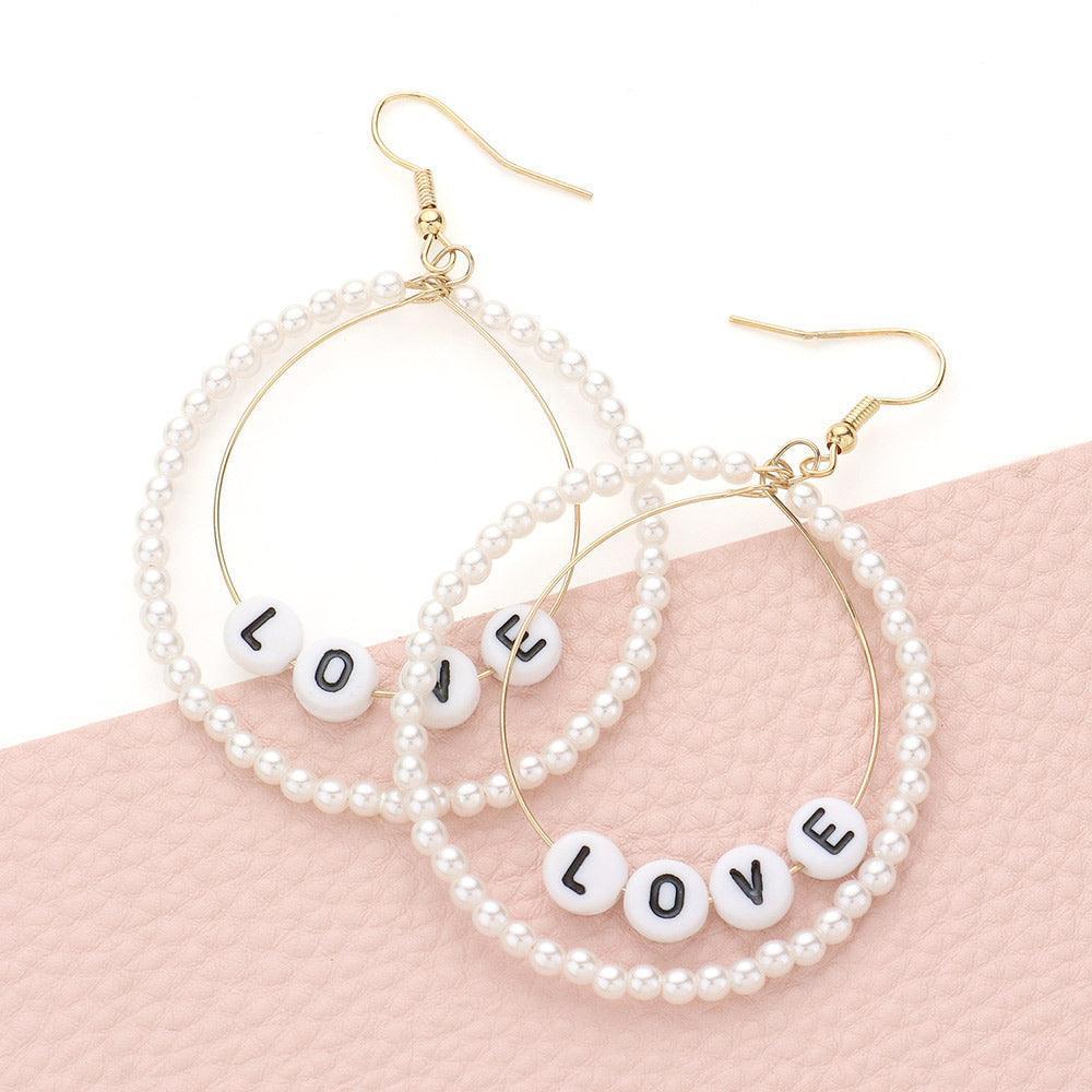 Gold Love Message Pearl Open Circle Dangle Earrings - Jewelry Store by Erik Rayo