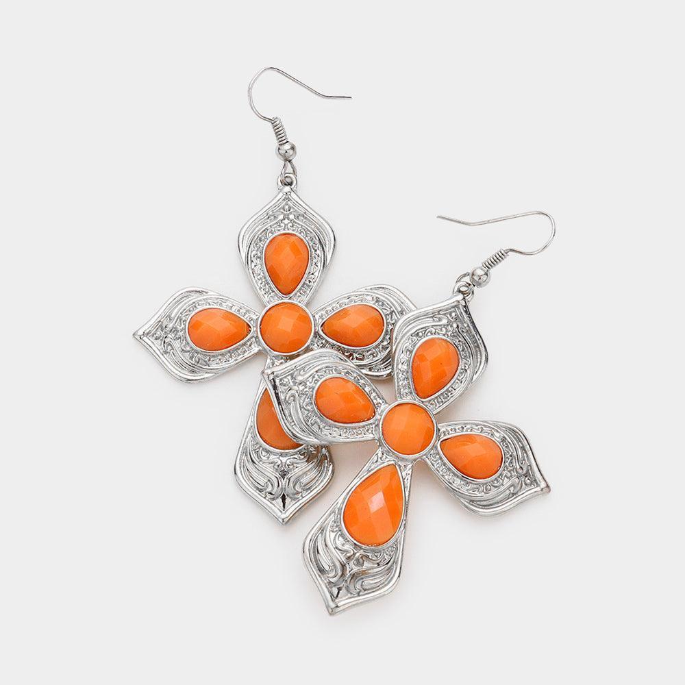 Coral Cross Dangle Earrings - Jewelry Store by Erik Rayo