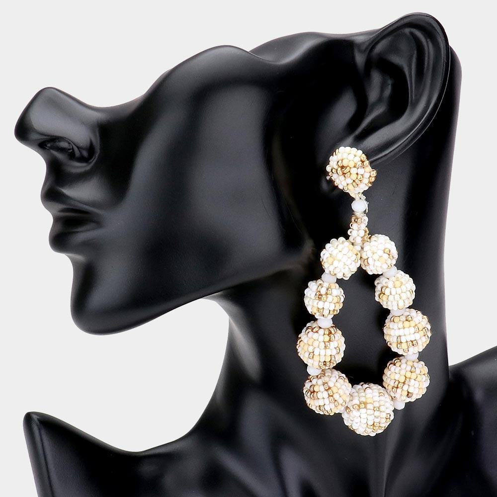 Seed Beaded Ball Cluster Open Teardrop Dangle Earrings - Jewelry Store by Erik Rayo