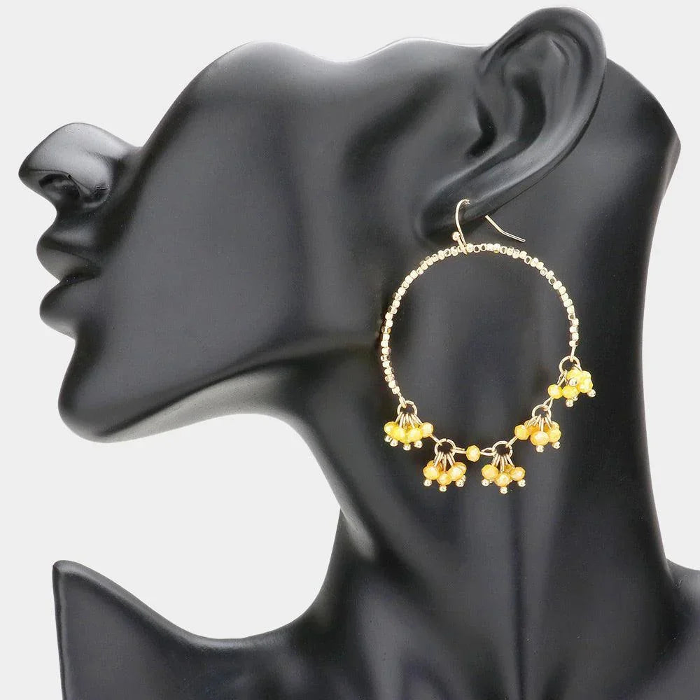 Mustard Faceted Bead Cluster Pointed Open Circle Dangle Earrings - Jewelry Store by Erik Rayo