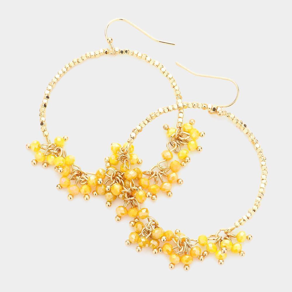 Mustard Faceted Bead Cluster Pointed Open Circle Dangle Earrings - Jewelry Store by Erik Rayo