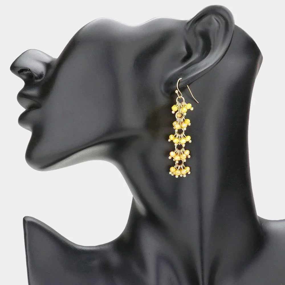 Mustard Faceted Bead Cluster Link Dangle Earrings - Jewelry Store by Erik Rayo