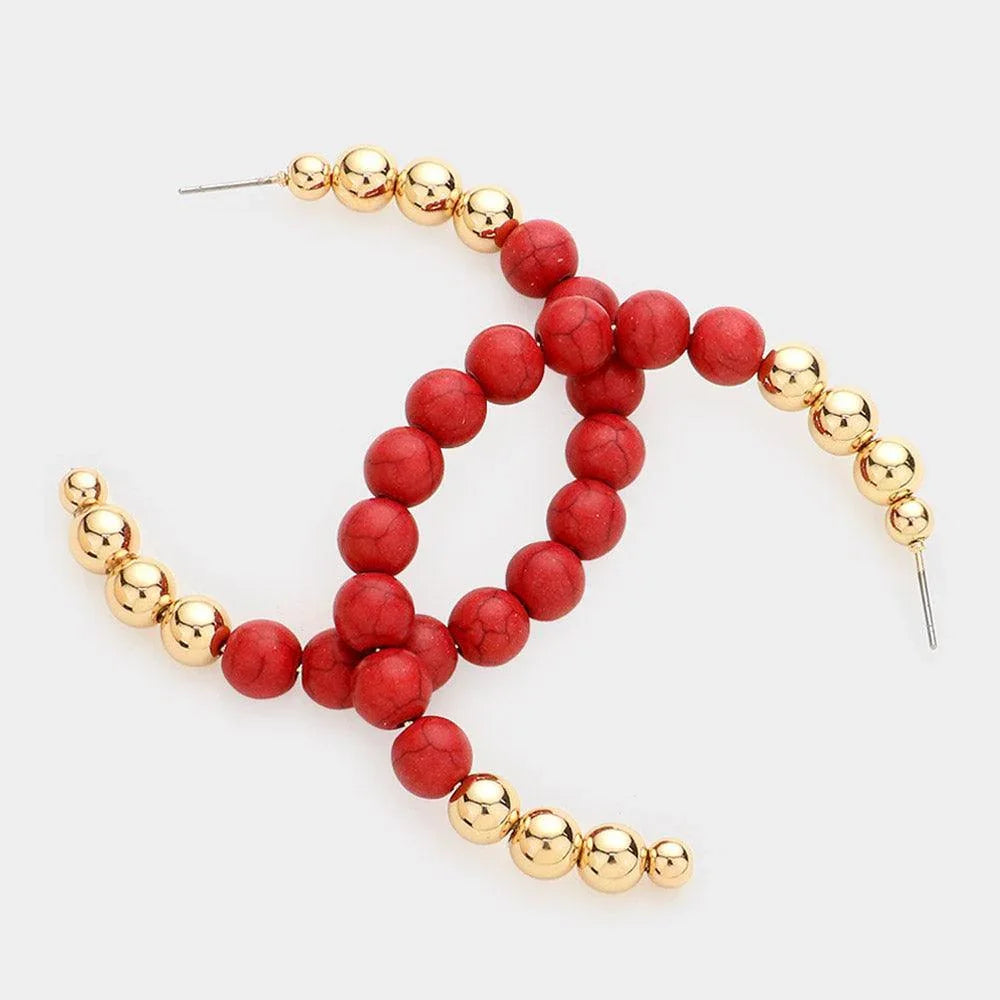Red Beaded Cluster Hoop Earrings - Jewelry Store by Erik Rayo