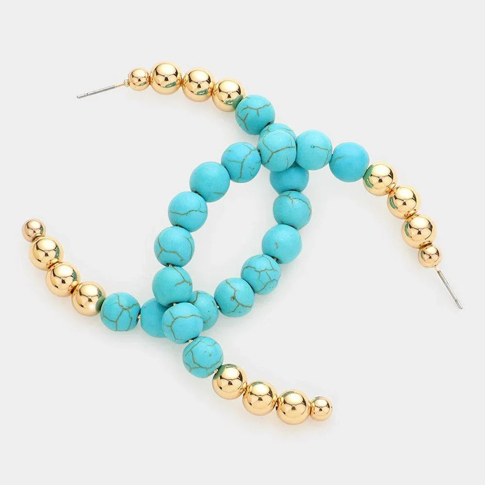Turquoise Beaded Cluster Hoop Earrings - Jewelry Store by Erik Rayo