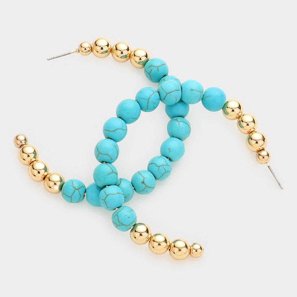 Turquoise Beaded Cluster Hoop Earrings