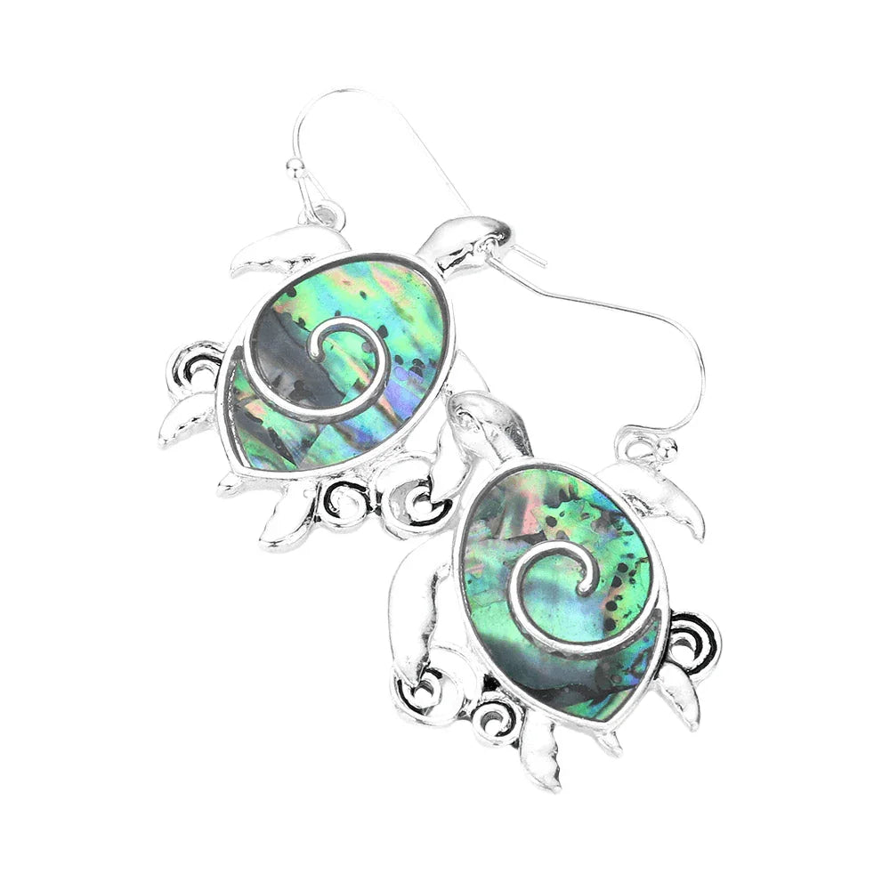 Abalone Accented Antique Metal Turtle Dangle Earrings - Jewelry Store by Erik Rayo
