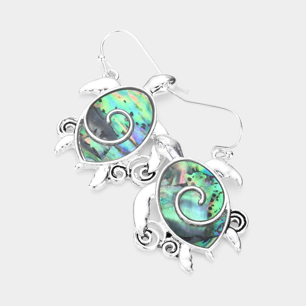 Abalone Accented Antique Metal Turtle Dangle Earrings - Jewelry Store by Erik Rayo