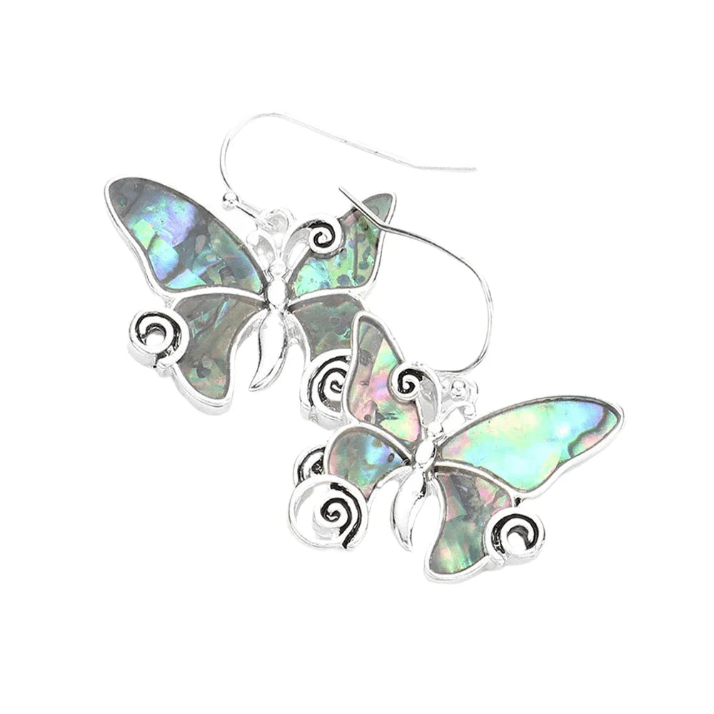 Abalone Metal Butterfly Dangle Earrings - Jewelry Store by Erik Rayo