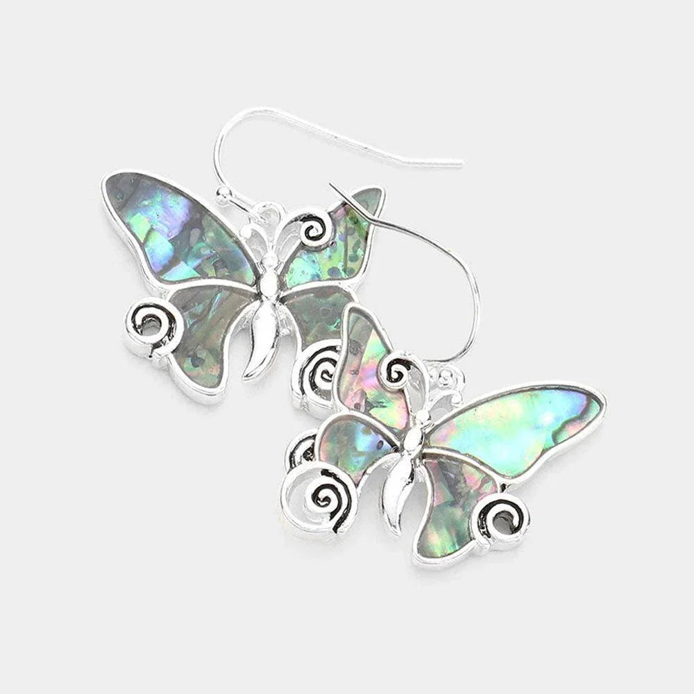 Abalone Metal Butterfly Dangle Earrings - Jewelry Store by Erik Rayo