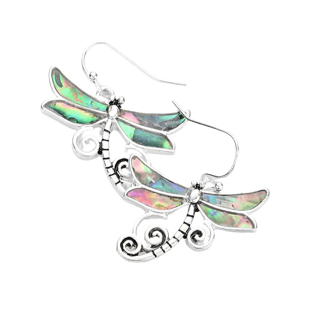 Abalone Metal Dragonfly Dangle Earrings - Jewelry Store by Erik Rayo