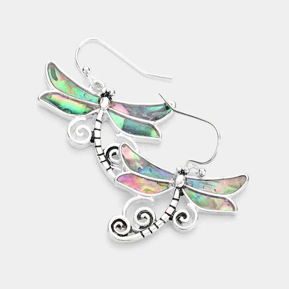 Abalone Metal Dragonfly Dangle Earrings - Jewelry Store by Erik Rayo