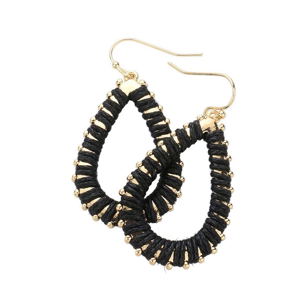Black Thread Wrapped Tiny Metal Bubble Around Teardrop Dangle Earrings - Jewelry Store by Erik Rayo