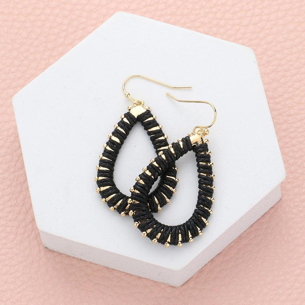 Black Thread Wrapped Tiny Metal Bubble Around Teardrop Dangle Earrings - Jewelry Store by Erik Rayo