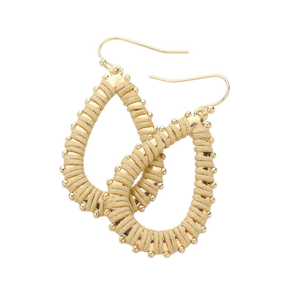 Brown Thread Wrapped Tiny Metal Bubble Around Teardrop Dangle Earrings - Jewelry Store by Erik Rayo